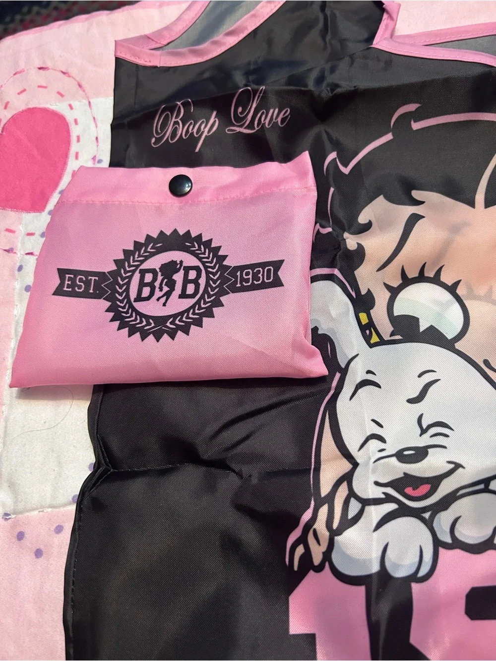 Betty Boop 1930 Foldable Tote Bag with Matching Storage Pouch 13x14 - Picture 3 of 4
